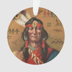Vintage Native American Chief Portrait Art Ornament