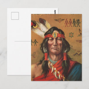 Vintage Native American Chief Portrait Art Postcard