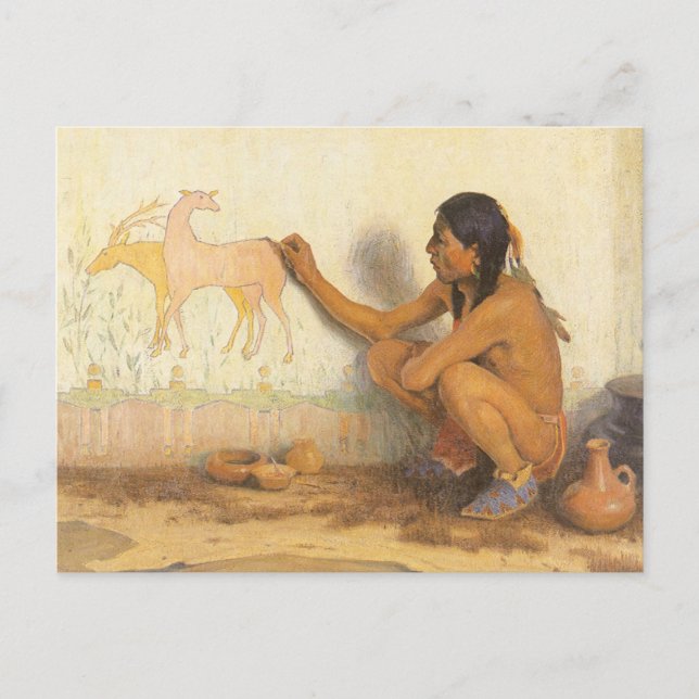 Vintage Native American, Indian Artist by Couse Postcard (Front)