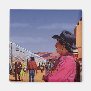 Vintage Native American Indian at a Train Station Magnet