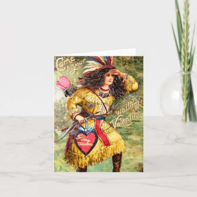 Vintage Native American Valentine Holiday Card (Front)