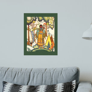 Vintage Native American Woman Village Forest Poster