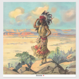 Vintage Native American Woman With Headdress Art