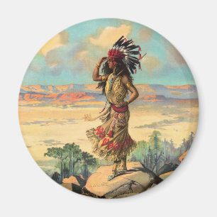 Vintage Native American Woman With Headdress Art Magnet