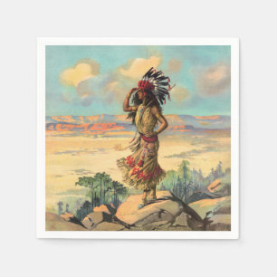 Vintage Native American Woman With Headdress Art Napkin