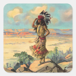 Vintage Native American Woman With Headdress Art Square Sticker