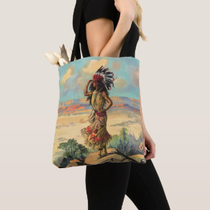 Vintage Native American Woman With Headdress Art Tote Bag