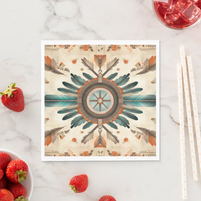Vintage Native Feather Retro Dream Catcher Pattern Napkin (Insitu)