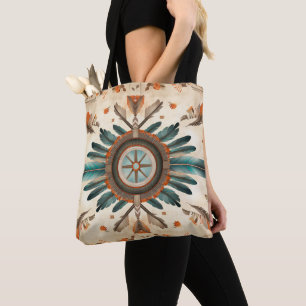 Vintage Native Feather Retro Dream Catcher Pattern Tote Bag