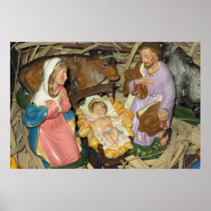 Vintage Nativity Manger Scene Christmas Poster