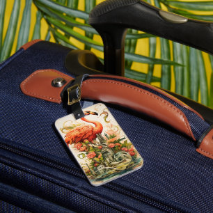 Vintage Natural Flower Flamingos Paradise Luggage Tag