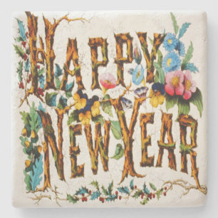 Vintage Natural Happy New Year Stone Coaster