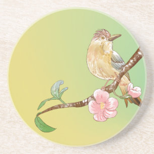 Vintage Naturalist Painting Garden Flowers & Birds Coaster
