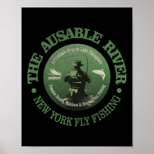 Vintage Nature Ausable River Fly Fishing Camping L Poster