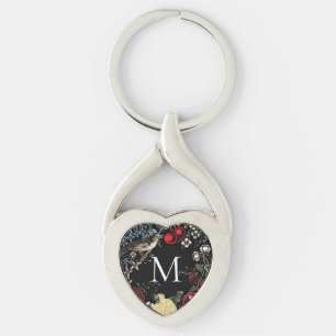 Vintage Nature Birds and Berries Monogram Key Ring