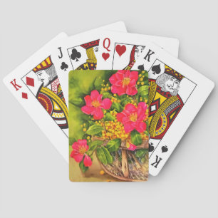 Vintage Nature Blooming Flowers Basket Watercolor Playing Cards