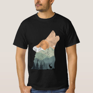 vintage nature design with silhouette of wolf T-Shirt