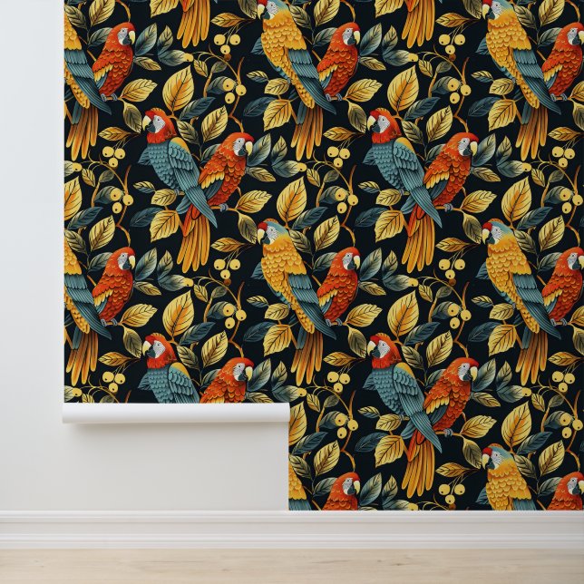 Vintage Nature Parrot Wallpaper (Application)
