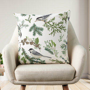 Vintage nature pattern with birds & winter plants  cushion
