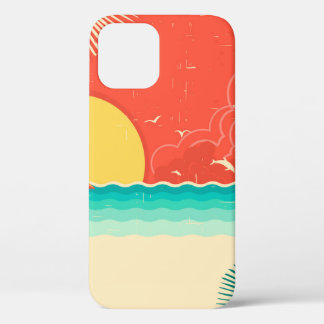 Vintage nature tropical seascape background with i iPhone 12 case