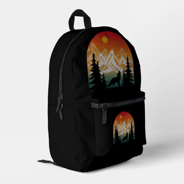 Vintage Nature Wolf Printed Backpack (Back Corner Left)
