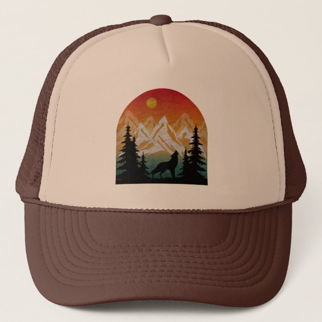 Vintage Nature Wolf Trucker Hat (Front)