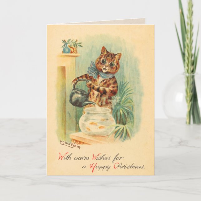 Vintage Naughty Kitten Christmas Card (Front)