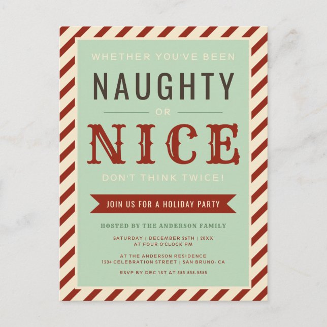 Vintage Naughty Or Nice Holiday Party Invitation (Front)
