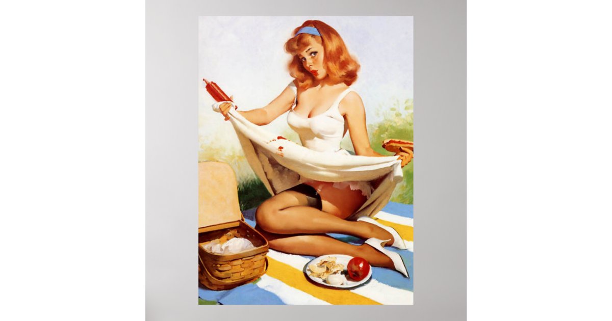 Vintage Naughty Picnic Pin Up Girl Poster | Zazzle.com.au