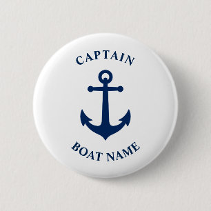 Vintage Nautical Anchor Captain Boat Name Navy 6 Cm Round Badge