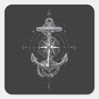 Vintage Nautical Anchor Compass Rose Marine Square Sticker