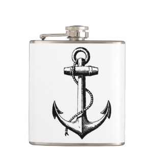 Vintage Nautical Anchor Illustration Hip Flask