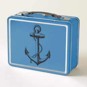 Vintage Nautical Anchor Illustration Metal Lunch Box