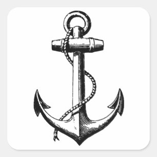 Vintage Nautical Anchor Illustration Square Sticker
