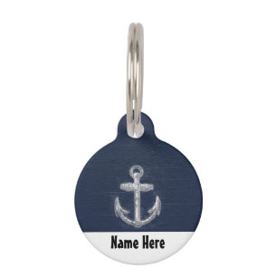 Vintage Nautical Anchor Navy Blue/White Pet Tag