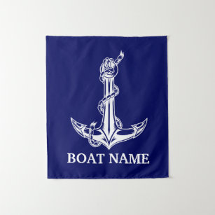 Vintage Nautical Anchor Rope Boat Name Tapestry