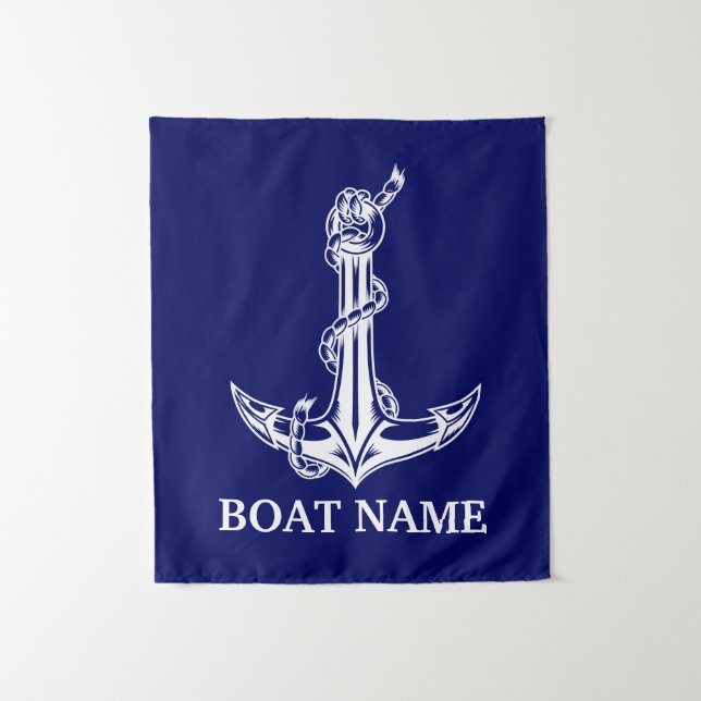 Vintage Nautical Anchor Rope Boat Name Tapestry (Front)