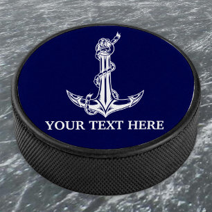 Vintage Nautical Anchor Rope Your Text Here Hockey Puck