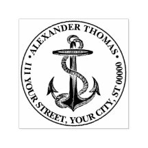 Vintage Nautical Anchor Ship Preppy Name Address Self-inking Stamp