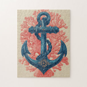 Vintage Nautical Anchor with Coral Jigsaw Puzzle