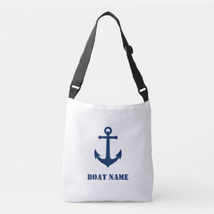 Vintage Nautical Anchor & Your Boat Name Crossbody Bag