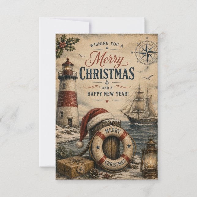 Vintage Nautical Christmas Card  (Front)