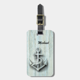 Vintage nautical classy anchor wooden personalised luggage tag