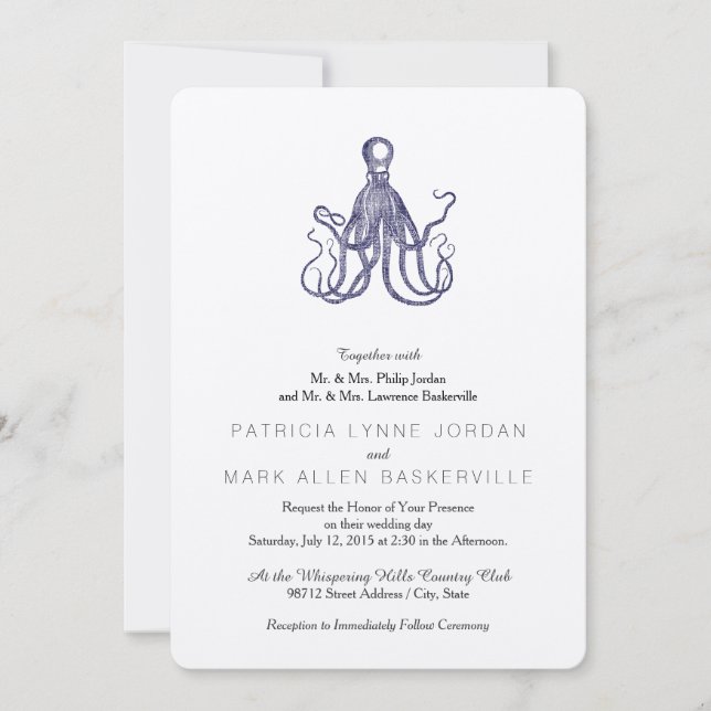 Vintage Nautical Coastal Octopus Invite (Front)