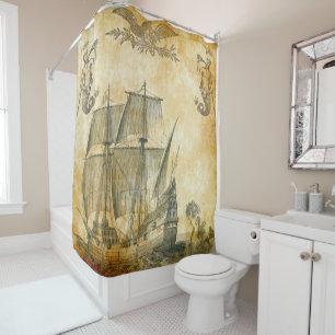 vintage nautical combo v 6 shower curtain
