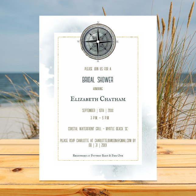 Vintage Nautical Compass Bridal Shower Invitation (Vintage Nautical Compass Bridal Shower Invitation)