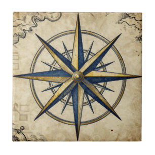 Vintage Nautical Compass Rose Ceramic Tile