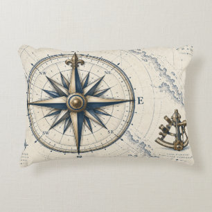 Vintage Nautical Compass Rose Decorative Cushion