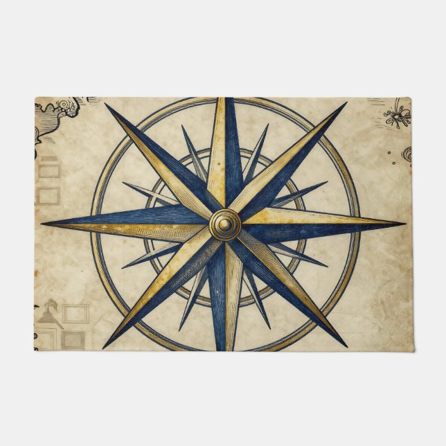 Vintage Nautical Compass Rose Doormat (Front)