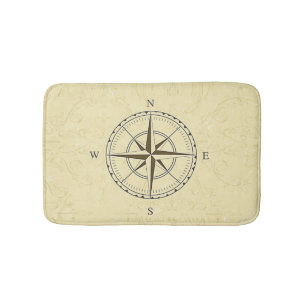Vintage Nautical Compass Rose Ivory Bath Mat
